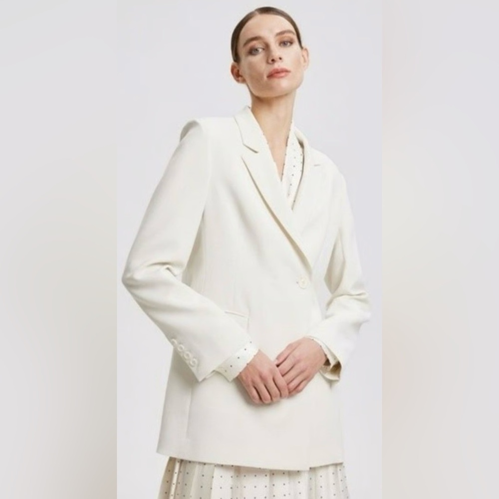 Lattelier Single Breasted Longline Midi Suit Jacker Ivory Size S